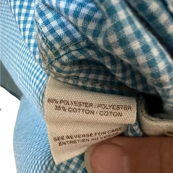 Free People long button down shirt dress blue gingham style size Large - Picture 10 of 15